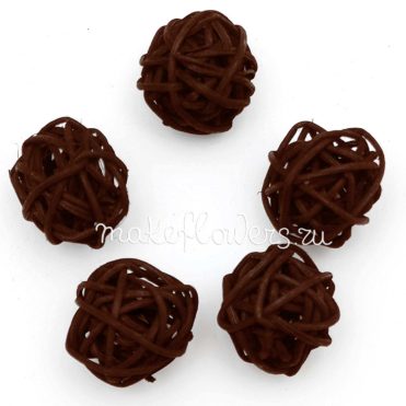Шары из ротанга 4 см, коричневые 5 шт.